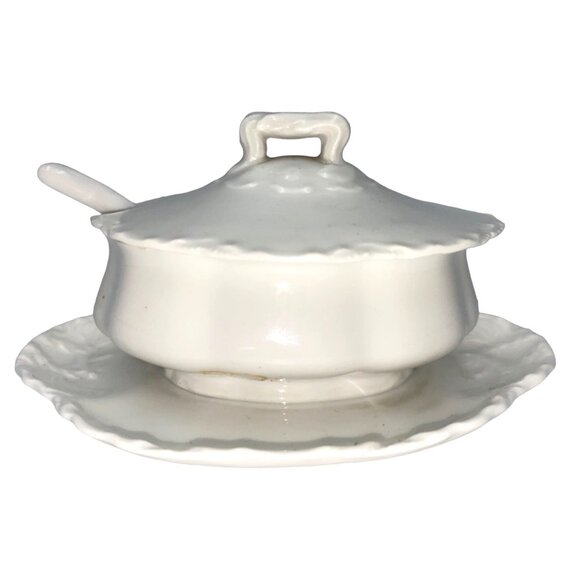 Haviland France Soup Tureen Ladle Ceramic White Vintage - Picture 1 of 15